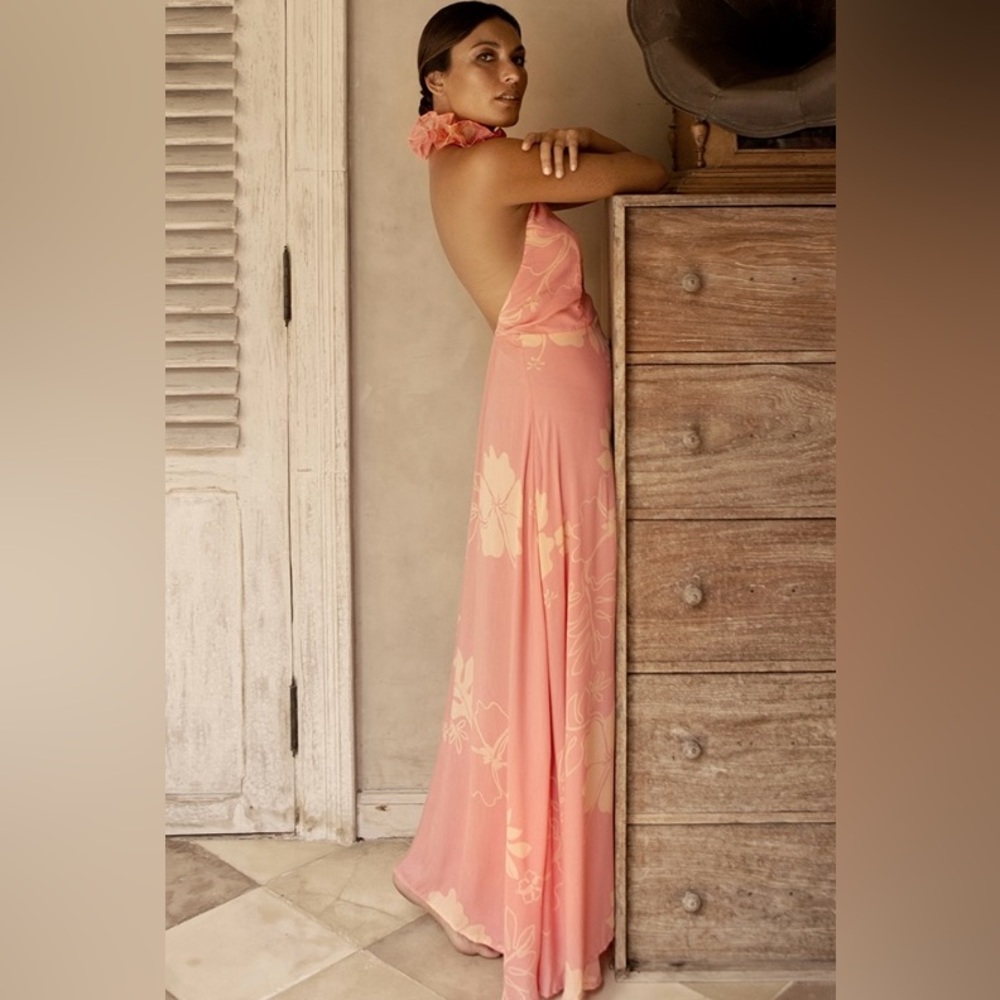 Eimeo Clothing Moku Hibiscus Print Halter Style Double Slit Maxi Dress Women’s M